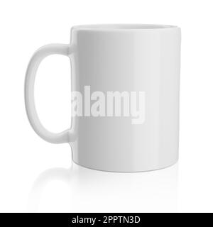 Maquette de tasse de café ou de thé blanc vierge isolée sur fond blanc. 3D illustration du rendu. Banque D'Images