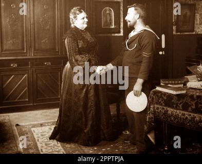 Agnes Weston avec un marin reconnaissant, Royal marins Rest, Portsmouth, début 1900s Banque D'Images