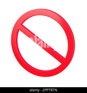 Interdiction vide ou signe interdit, cercle rouge croisé isolé sur fond blanc. 3D illustration du rendu. Banque D'Images