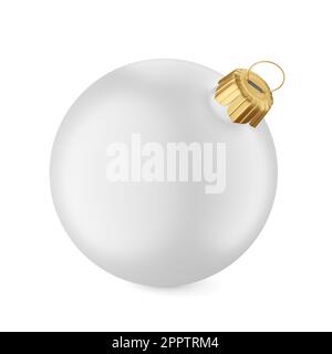Boule de noël blanche isolée sur fond blanc. 3D illustration du rendu. Banque D'Images
