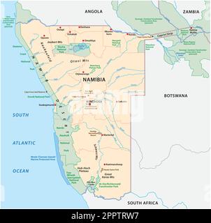 Carte vectorielle détaillée des sanctuaires de la faune en Namibie Illustration de Vecteur