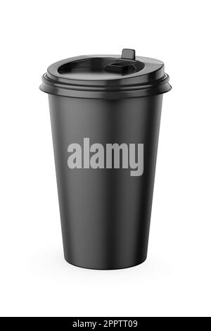 tasse en papier à café jetable noir vierge de 500 ml avec couvercle en plastique isolé sur fond blanc, illustration de rendu 3d. Banque D'Images