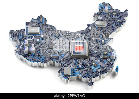 Chine industrie des semi-conducteurs, fabrication de puces informatiques et concept d'intelligence artificielle. Carte mère avec processeur sous forme de carte de Chin Banque D'Images