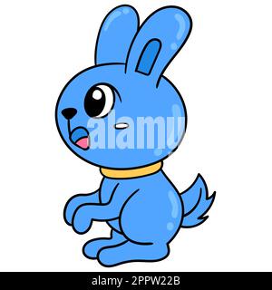 blue rabbit est debout mignon animal, doodle icône image kawaii Illustration de Vecteur