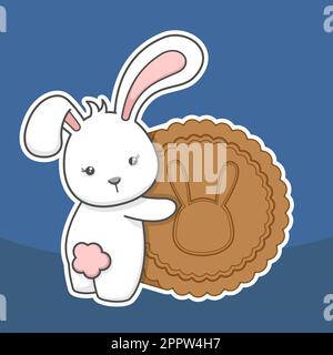 mignon festival de mi-automne gâteau de lapin et de lune Illustration de Vecteur