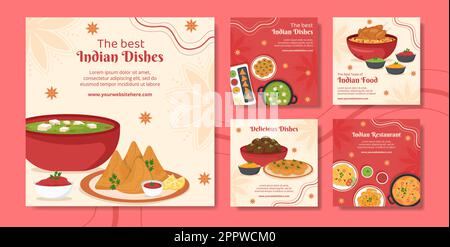 Indian Food Restaurant social Media Post Template Flat Cartoon Background Illustration vectorielle Illustration de Vecteur