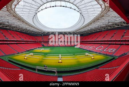 Vue intérieure du terrain de football du Club Athlétique de Bilbao, Bilbao, Gascogne, pays basque, Espagne, Europe. Banque D'Images