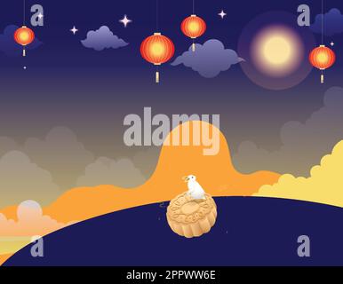 fête de la mi-automne conception plate Illustration de Vecteur