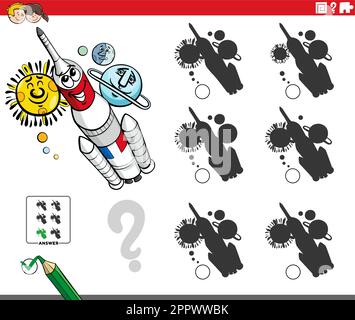 jeu d'ombres avec fusée de bande dessinée dans l'espace Illustration de Vecteur