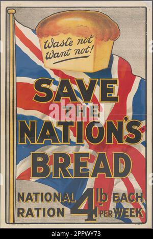 Sauvez la ration nationale du pain 4 lb par semaine Date de publication 1914 Grande-Bretagne Banque D'Images