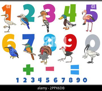 numéros éducatifs avec personnages d'oiseaux de bande dessinée Illustration de Vecteur