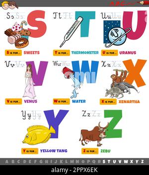 Lettres de l'alphabet de dessin animé éducatif pour les enfants de S à Z Illustration de Vecteur