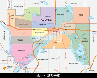 Carte administrative et routière de Saint Paul, Minnesota, États-Unis Illustration de Vecteur