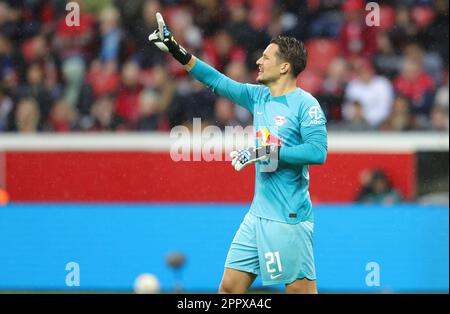 firo : 04/23/2023 football, football, ligue 1st, première ligue fédérale, saison, Première ligue fédérale 2022/2023, Bayer Leverkusen - RB Leipzig 2:0. Janis Blaswich , geste , gardien de but Banque D'Images