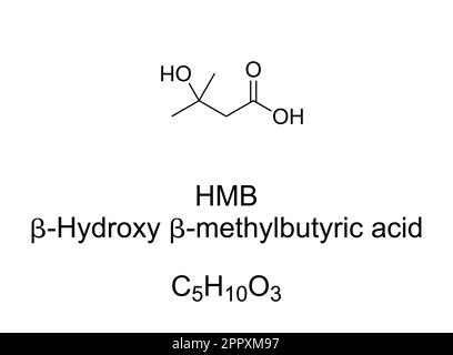 HMB, acide bêta-hydroxy-bêta-méthylbutyrique, formule chimique Illustration de Vecteur