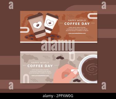 Modèle d'affiche de la Journée internationale du café dessin à la main dessin animé à l'écran Illustration de Vecteur