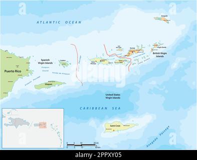 Carte vectorielle des îles Vierges britanniques, espagnoles et américaines Illustration de Vecteur