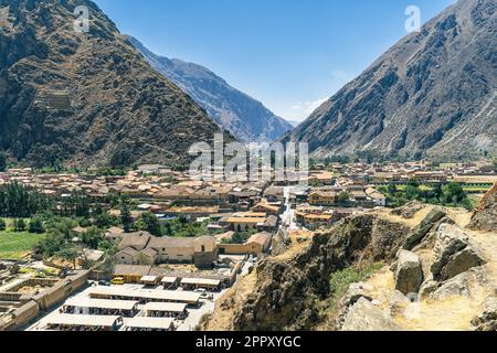 Ollantaytambo, ruines incas d'Ollantaytambo, ville d'Ollantaytambo dans la Vallée Sacrée des Incas. Pérou Banque D'Images