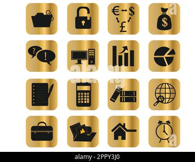 Icônes d'affaires noires sur l'or Illustration de Vecteur