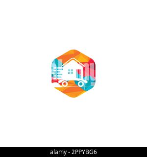 Design du logo de la société de déménagement. Logo Home avec symboles mobiles. Illustration de Vecteur