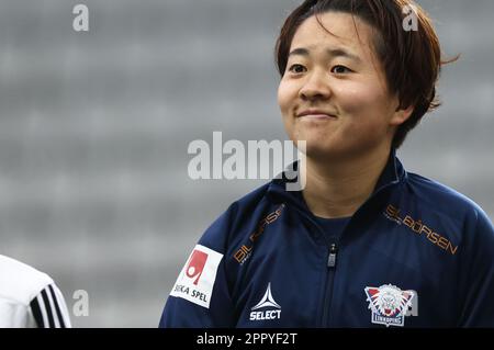 Linköpings no 29 Yuka Momiki pendant le match de football de lundi dans l'OBOS Damallsvenskan entre Linköping FC-Hammarby IF à l'arène Bilbörsen, Linköping, Suède. Banque D'Images