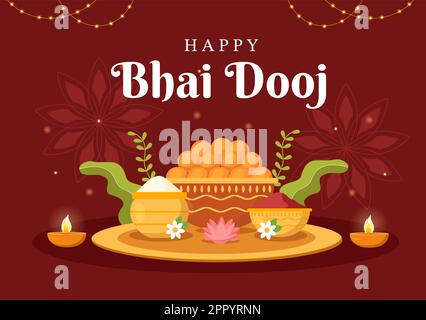 Happy Bhai Dooj Indian Festival Celebration dessin main Cartoon Illustration des Sœurs prier pour la protection des Frères avec un point sur son front Illustration de Vecteur