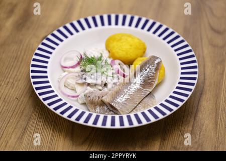 filet de hareng mariné ( matjes ) avec pomme de terre bouillie Banque D'Images