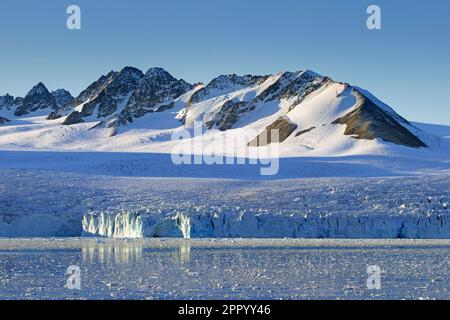 Glacier Lilliehöökbreen en été, dans les déboulettes de Lilliehööök Fjord / Lilliehööökfjorden, branche de Krossfjorden dans Albert I Land, Spitsbergen / Svalbard Banque D'Images