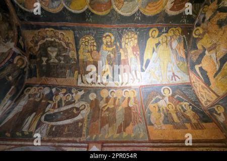 Fresques dans le plafond de l'église de Saint Jean, province de Nevsehir Cappadoce, Turquie Banque D'Images