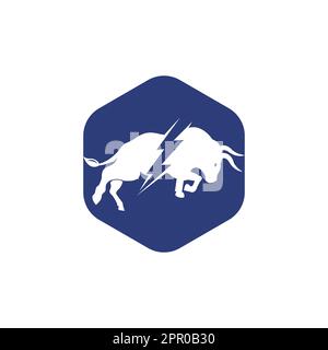 Bull avec logo thunder. Énergie électrique éclair dans le taureau. Illustration de Vecteur