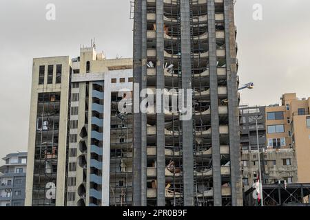 Immeuble de bureaux à Beyrouth détruit dans une explosion, Beyrouth, Liban Banque D'Images