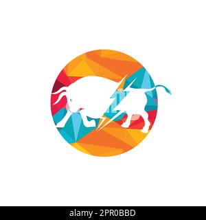 Bull avec logo thunder. Énergie électrique éclair dans le taureau. Illustration de Vecteur