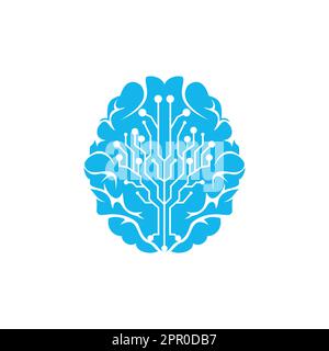 Modèle de conception du logo de la technologie du cerveau. Concept de logo cerveau de circuit. Illustration de Vecteur