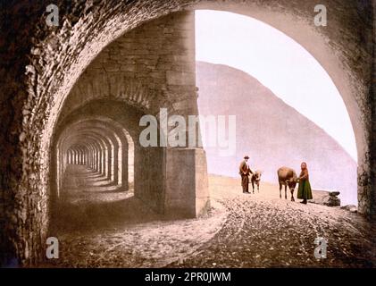 Galerie d'hiver, Simplon Pass, Valais, Suisse 1890. Banque D'Images