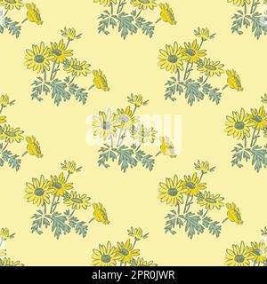 Motif de pissenlit botanique en fleurs vives, papier peint floral. Arrière-plan sans couture, fleurs mignons. Illustration vectorielle design graphique pour la mode, l'impression, la bannière.tendance jaune pastel couleurs Illustration de Vecteur