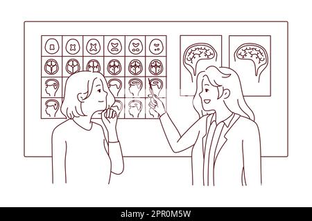 Le médecin présente des images du cerveau au patient Illustration de Vecteur