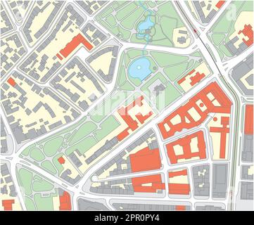 Plan cadastral imaginaire d'une zone avec des bâtiments et des rues Illustration de Vecteur