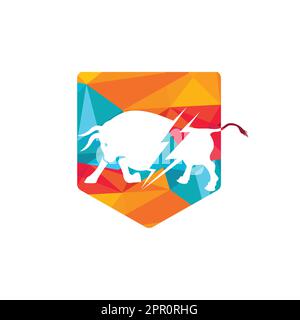 Bull avec logo thunder. Énergie électrique éclair dans le taureau. Illustration de Vecteur
