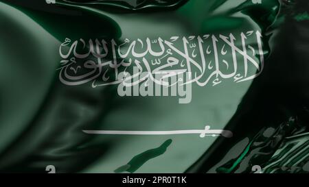 Drapeau de l'Arabie Saoudite agitant dans le vent, vague du drapeau national de ksa, texture du tissu, Royaume d'Arabie Saoudite, gros plan, rendu 3D. Banque D'Images