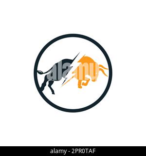 Bull avec logo thunder. Énergie électrique éclair dans le taureau. Illustration de Vecteur