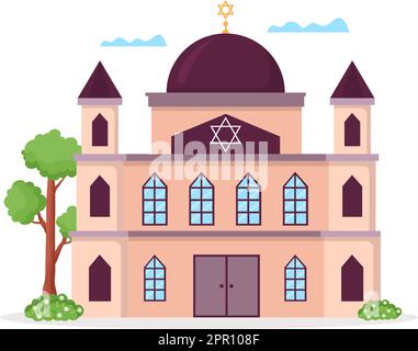 Bâtiment de la Synagogue ou Temple juif avec culte religieux, hébreu ou judaïsme et juif lieu dans modèle dessin main dessin dessin de dessin à plat de dessin de dessin animé Illustration de Vecteur