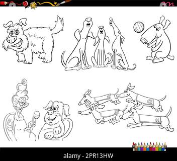 dessin animé chiens animaux personnages jeu de coloriage page Illustration de Vecteur