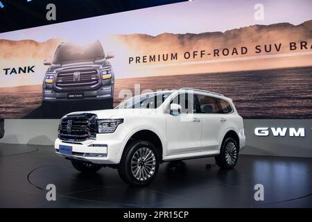 Tous LES NOUVEAUX HEV du réservoir 500 du GWM de Great Wall Motor exposés au salon international de l'automobile de Bangkok 2023 sur 21 mars 2023 à Nonthaburi, en Thaïlande. Banque D'Images