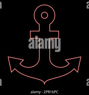 Ancrage au néon pour bateau de conception marine icône rouge couleur vecteur illustration image style plat Illustration de Vecteur