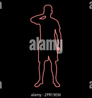 Neon homme fermant ses yeux ses mains silhouette vue avant icône rouge couleur vecteur illustration image style plat Illustration de Vecteur