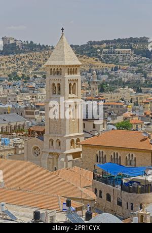 Vue sur l'église luthérienne du Rédempteur dans la vieille ville de Jérusalem Banque D'Images