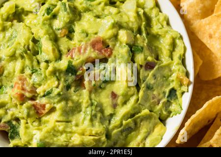 Gousamole d'avocat et croustilles tortilla faites maison à la tomate Banque D'Images
