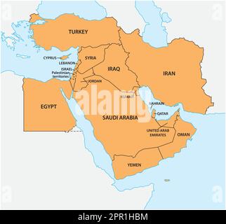 carte vectorielle de la région géopolitique du moyen-orient Illustration de Vecteur