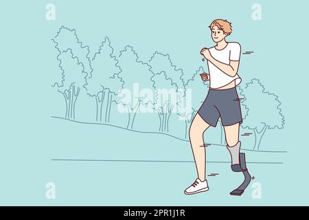 Homme souriant avec prothèse, courez dans le parc Illustration de Vecteur