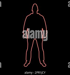 Néon homme debout dans la vue de chapeau avec recto rouge vecteur de couleur illustration de style plat Illustration de Vecteur